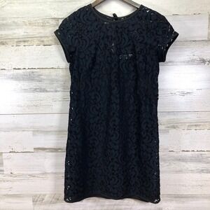 Ann Taylor LOFT Womens Navy Blue/Black Crochet Lace‎ Lined Sheath Mini Dress 8P